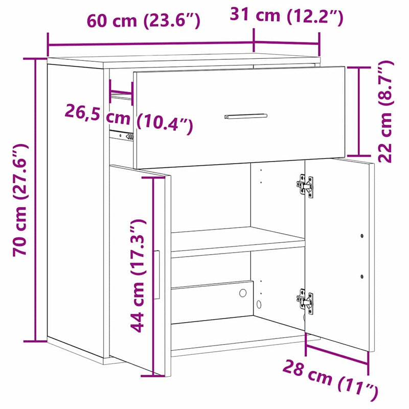 vidaXL Széf fiókkal Öreg fa 60 x 31 x 70 cm Faanyag