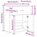 vidaXL Széf fiókkal kézműves tölgy 60 x 31 x 70 cm Faanyag