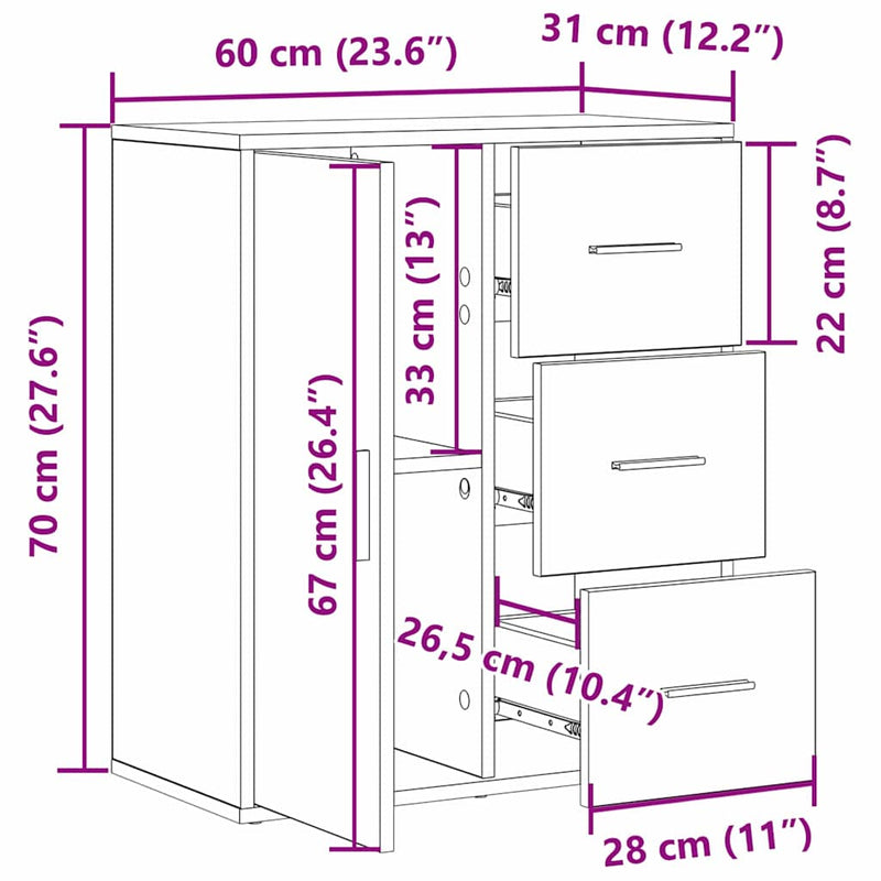 vidaXL Széf fiókkal Öreg fa 60 x 31 x 70 cm Faanyag