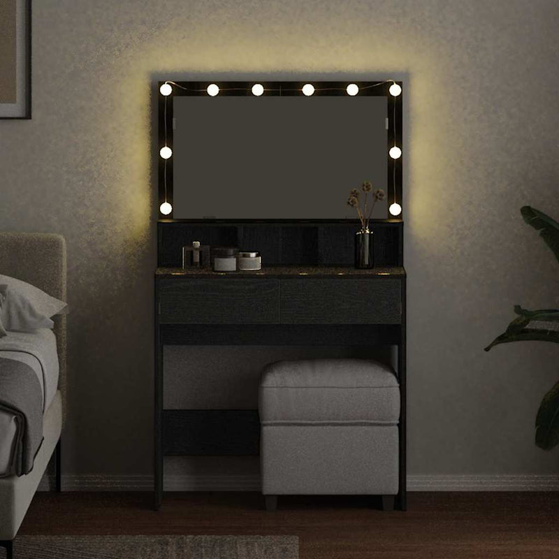 vidaXL Öltözködőasztal fiókkal Musta tammi 80 x 41 x 134,5 cm Faanyag