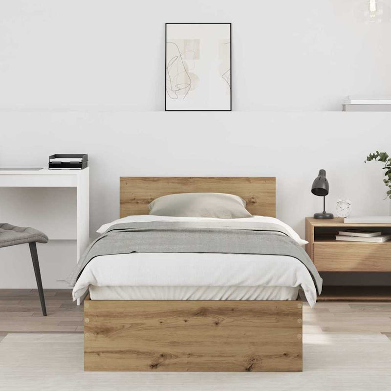 vidaXL Ágykeret fejtámlával kézműves tölgy 90 x 200 cm Faanyag