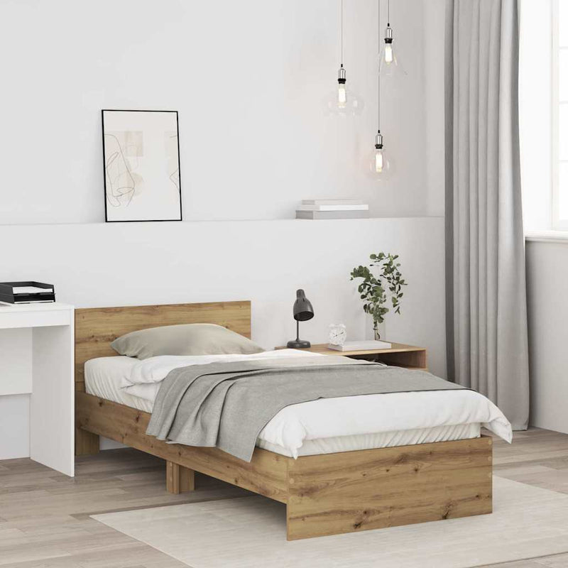 vidaXL Ágykeret fejtámlával kézműves tölgy 90 x 200 cm Faanyag