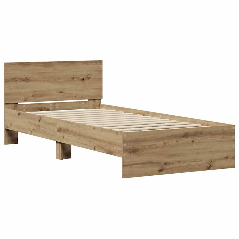 vidaXL Ágykeret fejtámlával kézműves tölgy 90 x 200 cm Faanyag
