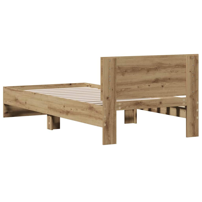 vidaXL Ágykeret fejtámlával kézműves tölgy 90 x 200 cm Faanyag