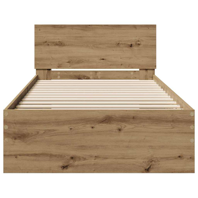 vidaXL Ágykeret fejtámlával kézműves tölgy 90 x 200 cm Faanyag