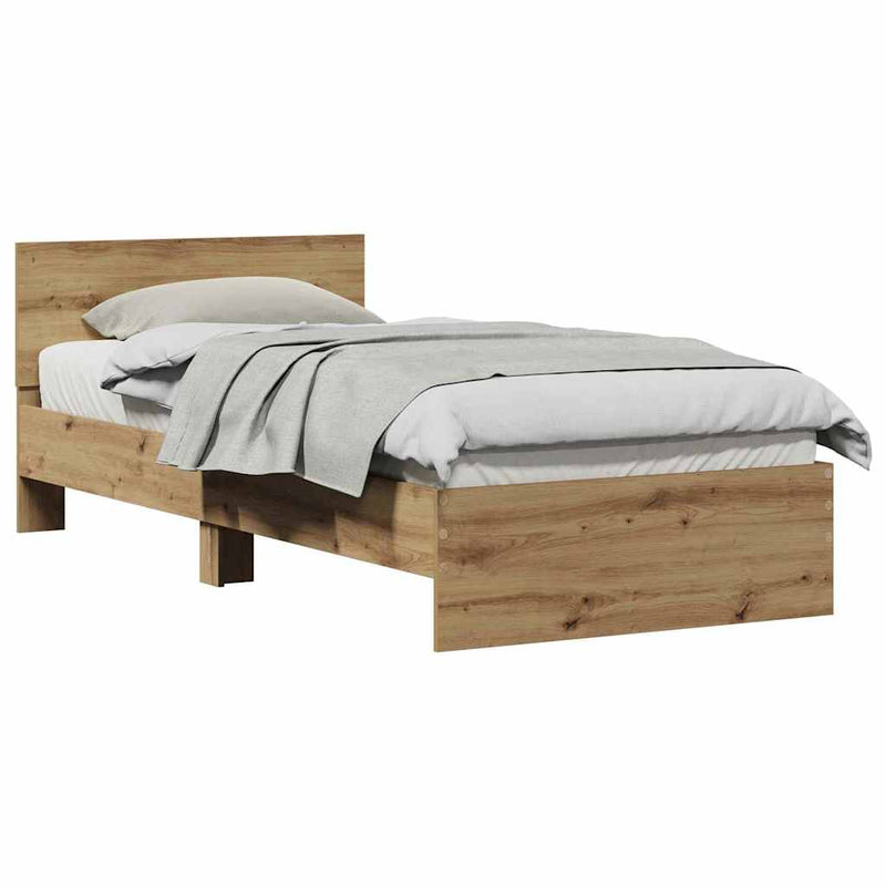 vidaXL Ágykeret fejtámlával kézműves tölgy 90 x 200 cm Faanyag