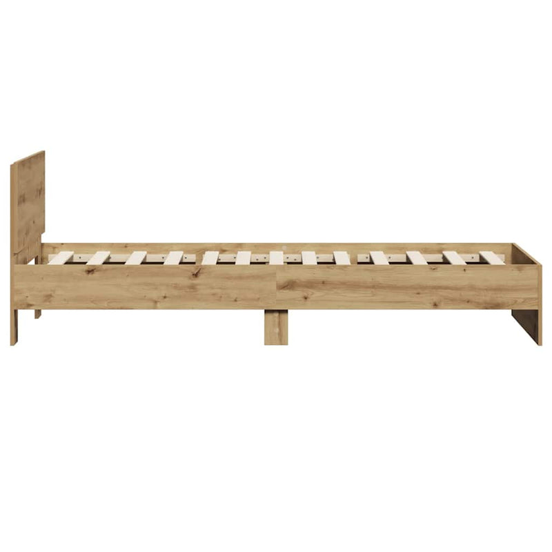 vidaXL Ágykeret fejtámlával kézműves tölgy 90 x 200 cm Faanyag