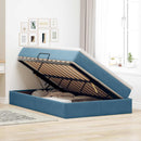 vidaXL Ágy tárolóval és matraccal matracmal Kék 120 x 190 cm Bársony