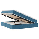 vidaXL Ágy tárolóval és matraccal Sötét kék 160 x 200 cm Bársony