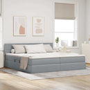 vidaXL Ágy tárolóval és matraccal Világosszürke 200 x 200 cm Faanyag