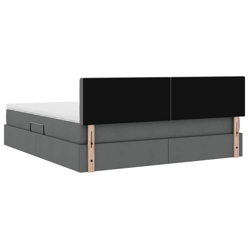vidaXL Ágy tárolóval és matraccal Sötétszürke 160 x 200 cm Faanyag