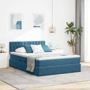 vidaXL Tárolós Ágy matracmal tárolóval Sötét kék 140 x 200 cm Bársony
