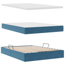 vidaXL Tárolós Ágy matracmal tárolóval Sötét kék 140 x 200 cm Bársony