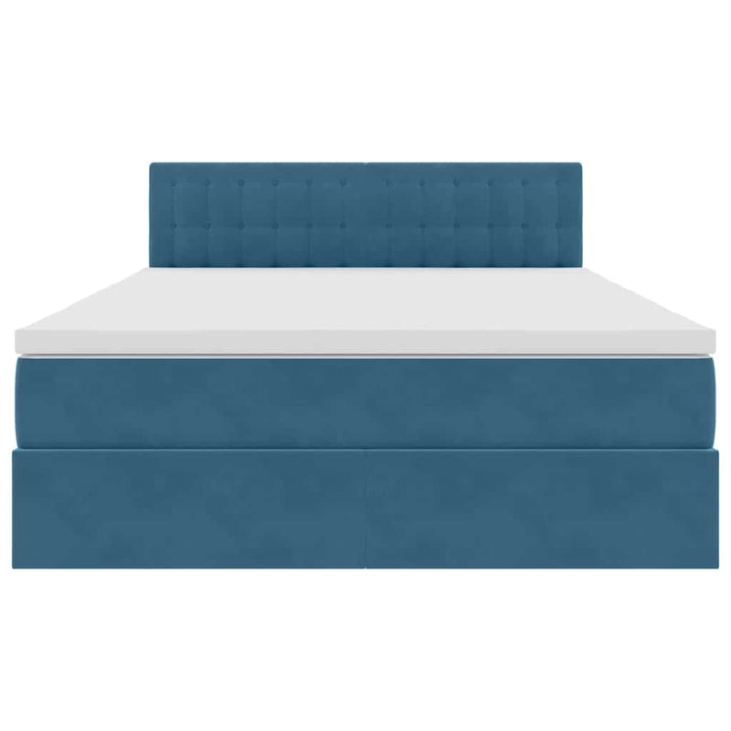 vidaXL Tárolós Ágy matracmal tárolóval Sötét kék 140 x 190 cm Bársony