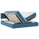 vidaXL Tárolós Ágy matracmal fejtámlával Sötét kék 90 x 200 cm