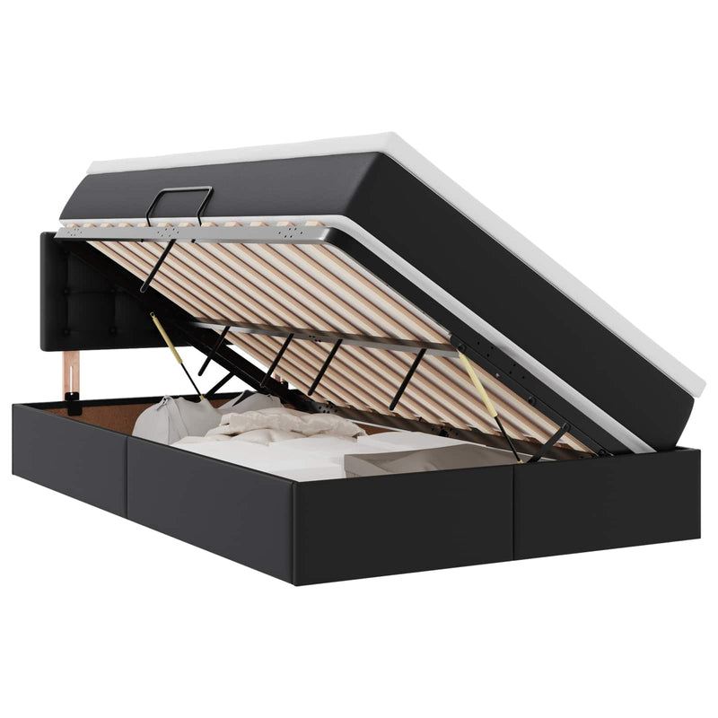 vidaXL Ágy tárolóval és LED lámpával Fekete 120 x 190 cm Műbőr