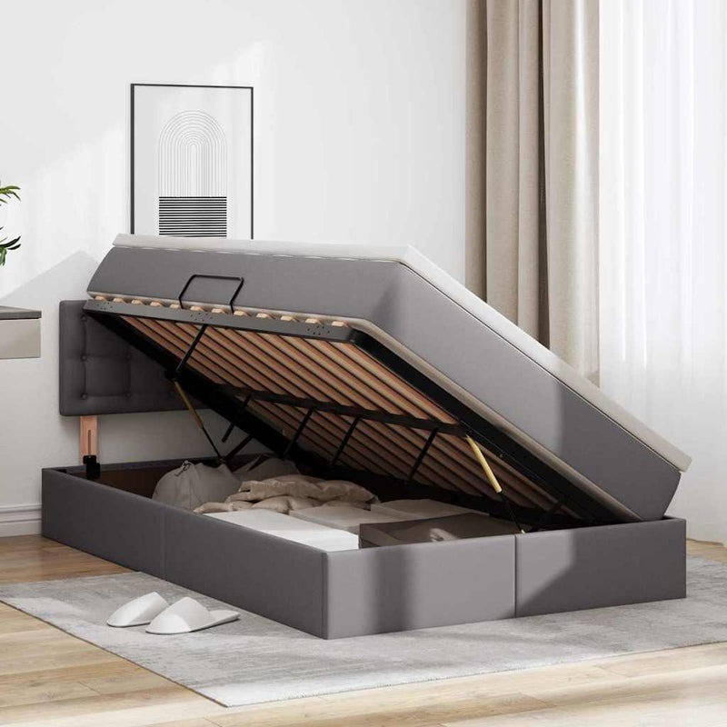 vidaXL Ágy tárolóval és LED lámpával Szürke 120 x 190 cm Műbőr