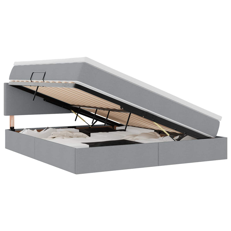vidaXL Ágy tárolóval és LED lámpával Világosszürke 160 x 200 cm