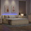 vidaXL Ágy tárolóval és LED lámpával leddel Krém 160 x 200 cm szövet