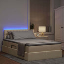 vidaXL LED tárolós ágy matraccal Krémszínű 120 x 190 cm Szövet