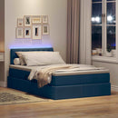 vidaXL Ágy tárolóval és LED lámpával matracmal Kék 120 x 190 cm szövet