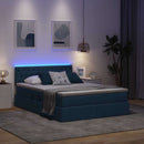 vidaXL Ágy tárolóval és LED lámpával matracmal Kék 140 x 190 cm szövet