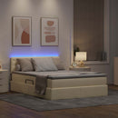 vidaXL Ágy tárolóval és LED lámpával leddel Krém 140 x 200 cm szövet