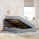 vidaXL Ágy tárolóval és LED lámpával Világosszürke 140 x 200 cm