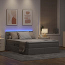 vidaXL Ágy tárolóval és LED lámpával Tópszínű 140 x 200 cm szövet