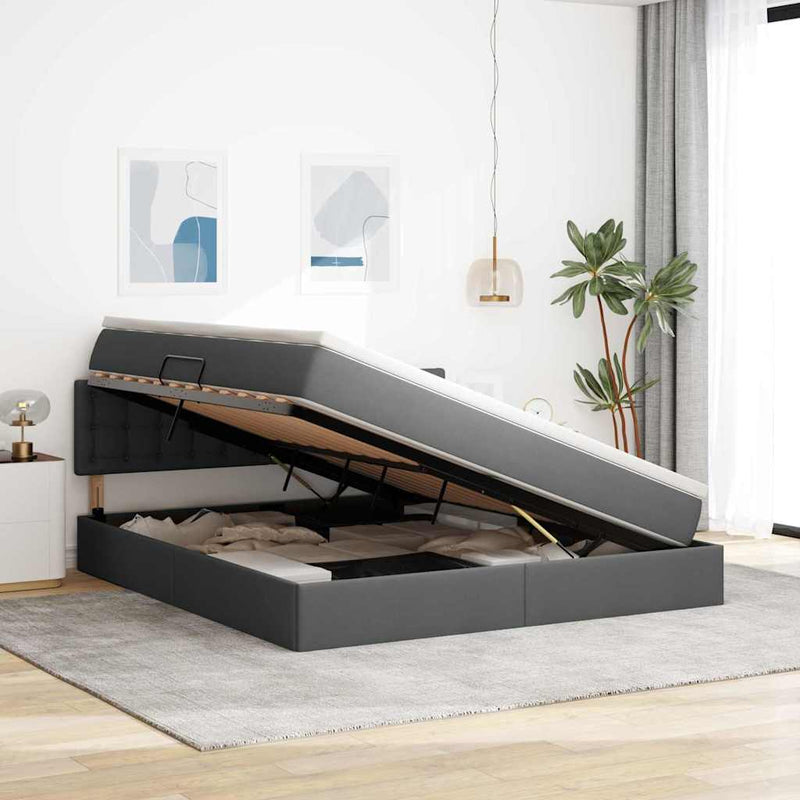 vidaXL Ágy tárolóval és LED lámpával Sötétszürke 160 x 200 cm
