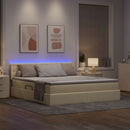vidaXL Ágy tárolóval és LED lámpával leddel Krém 160 x 200 cm szövet