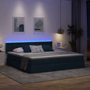 vidaXL Ágy tárolóval és LED lámpával matracmal Kék 200 x 200 cm szövet