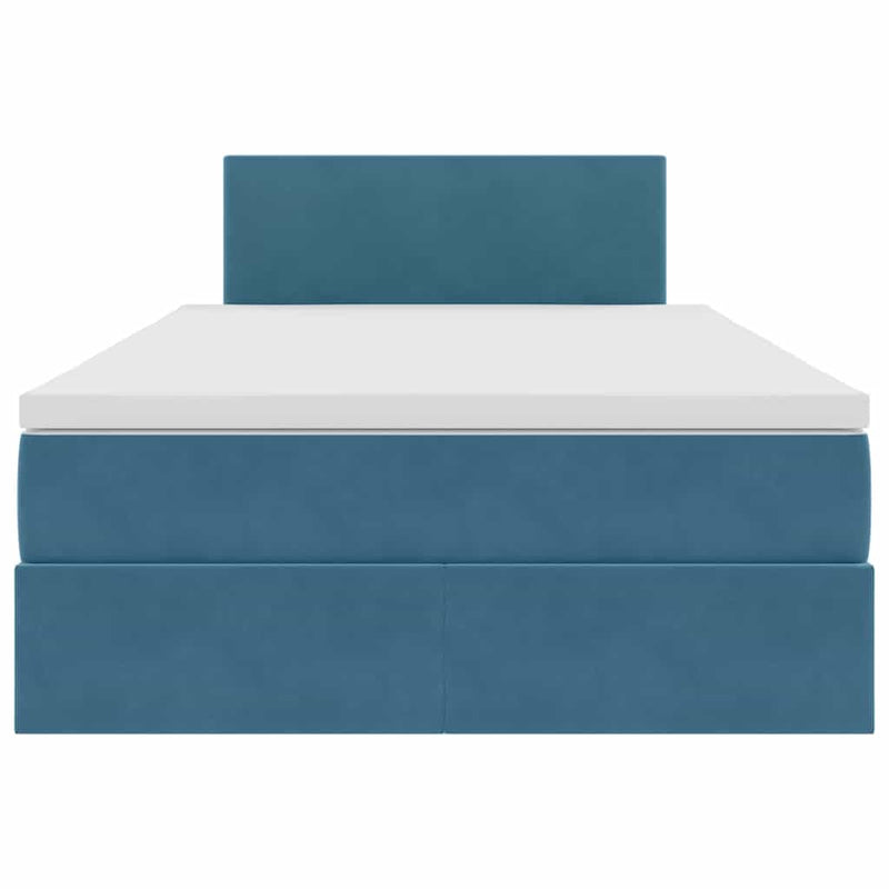 vidaXL Ágy tárolóval és LED lámpával Kék 120 x 190 cm Bársony