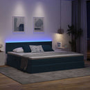 vidaXL Ágy tárolóval és LED lámpával Sötét kék 200 x 200 cm Bársony