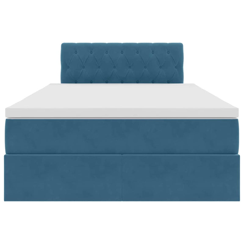 vidaXL Ágy tárolóval és LED lámpával Kék 120 x 190 cm Bársony