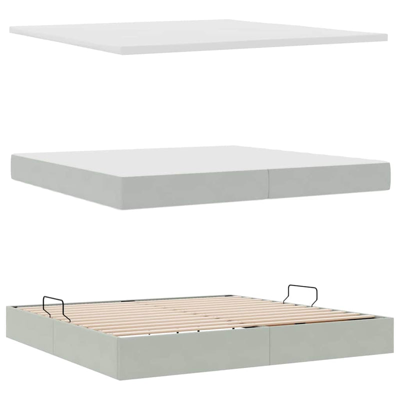 vidaXL Ágy tárolóval és LED lámpával Világosszürke 200 x 200 cm