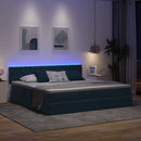 vidaXL Ágy tárolóval és LED lámpával Sötét kék 200 x 200 cm Bársony
