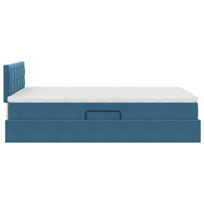 vidaXL Ágy tárolóval és LED lámpával Kék 120 x 190 cm Bársony