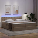 vidaXL Ágy tárolóval és LED lámpával tárolóval Kávé 180 x 200 cm Műbőr