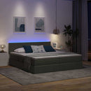 vidaXL Ágy LED -es lámpákkal tárolóval Sötétszürke 180 x 200 cm szövet