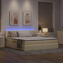 vidaXL Ágy LED -es lámpákkal fejtámlával Krém 200 x 200 cm szövet