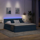 vidaXL Ágy LED -es lámpákkal fejtámlával Kék 200 x 200 cm szövet