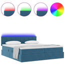 vidaXL Ágy LED szalagokkal fejtámlával Sötét kék 180 x 200 cm Bársony