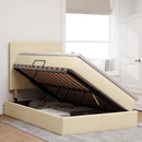 vidaXL Ágy tárolóval és matraccal matracmal Krém 120 x 190 cm szövet