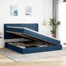 vidaXL Ágy tárolóval és matraccal Kék 200 x 200 cm Poliészter