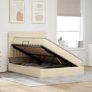 vidaXL Ágy tárolóval és matraccal fejtámlával Krém 140 x 190 cm szövet