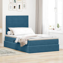 vidaXL Ágy tárolóval és matraccal Sötét kék 120 x 200 cm Bársony