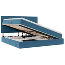 vidaXL Ágy tárolóval és matraccal Sötét kék 200 x 200 cm Bársony