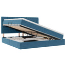 vidaXL Ágy tárolóval és matraccal Sötét kék 200 x 200 cm Bársony