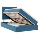 vidaXL Ágy tárolóval és matraccal Sötét kék 120 x 200 cm Bársony
